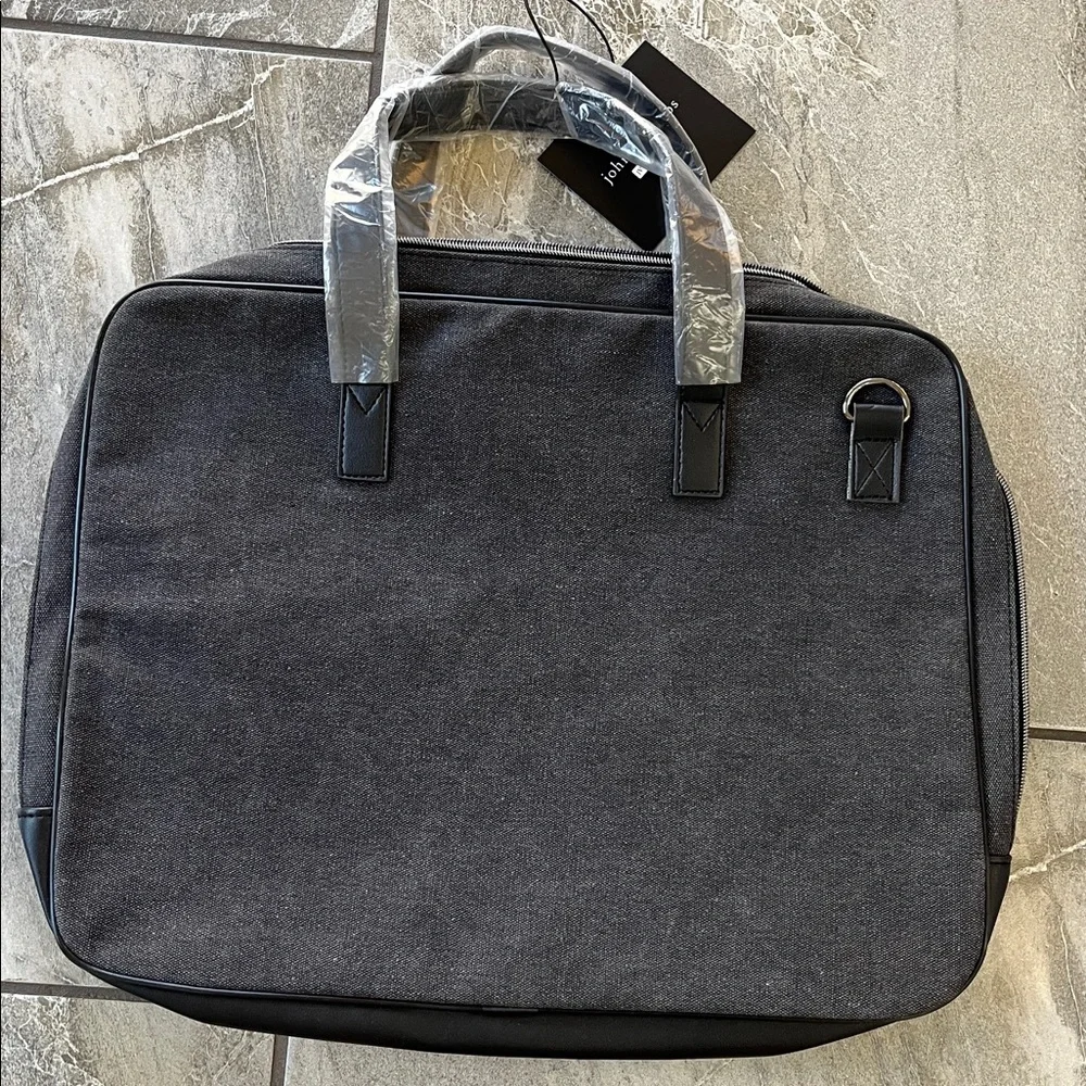 🖤 NWT John Varvatos Laptop Bag Black Grey Canvas faux leather crossbody strap